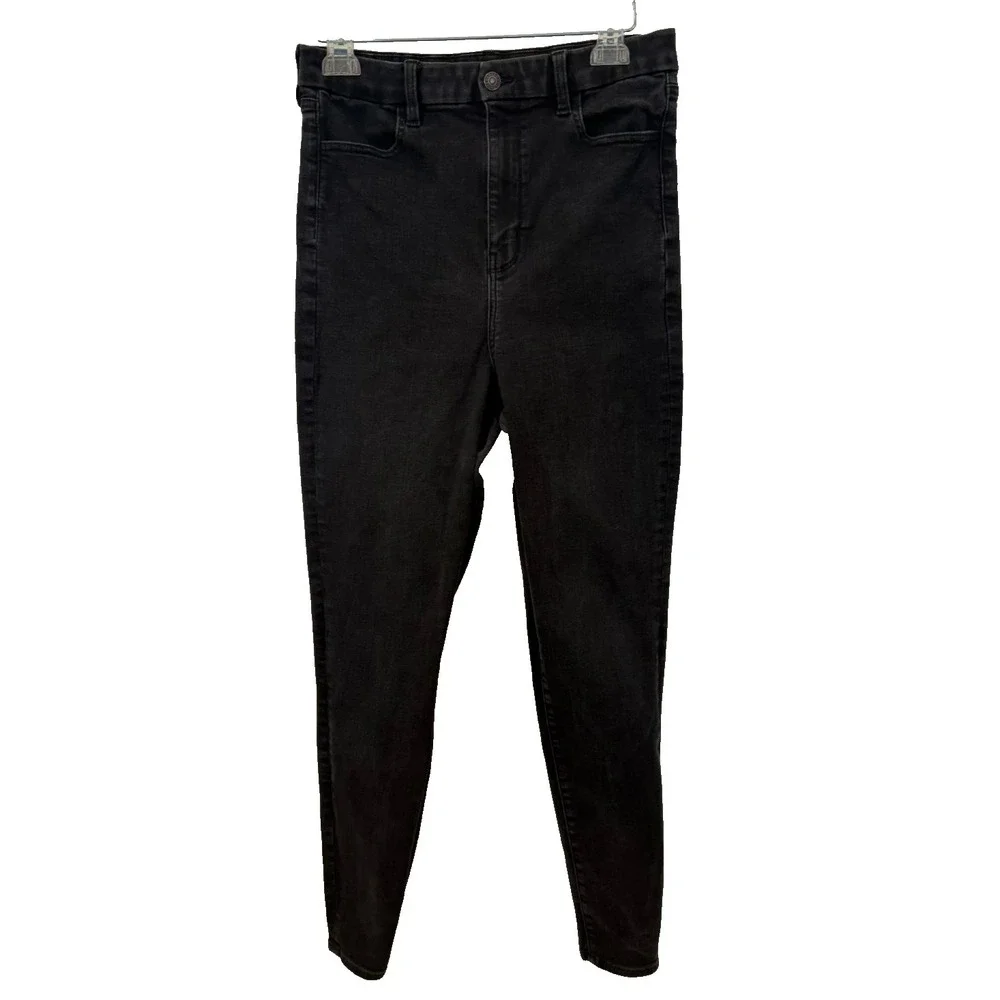Women's American‎ Eagle Ne(x)t Level Stretch Faded Black Jeans Size 14 Long
